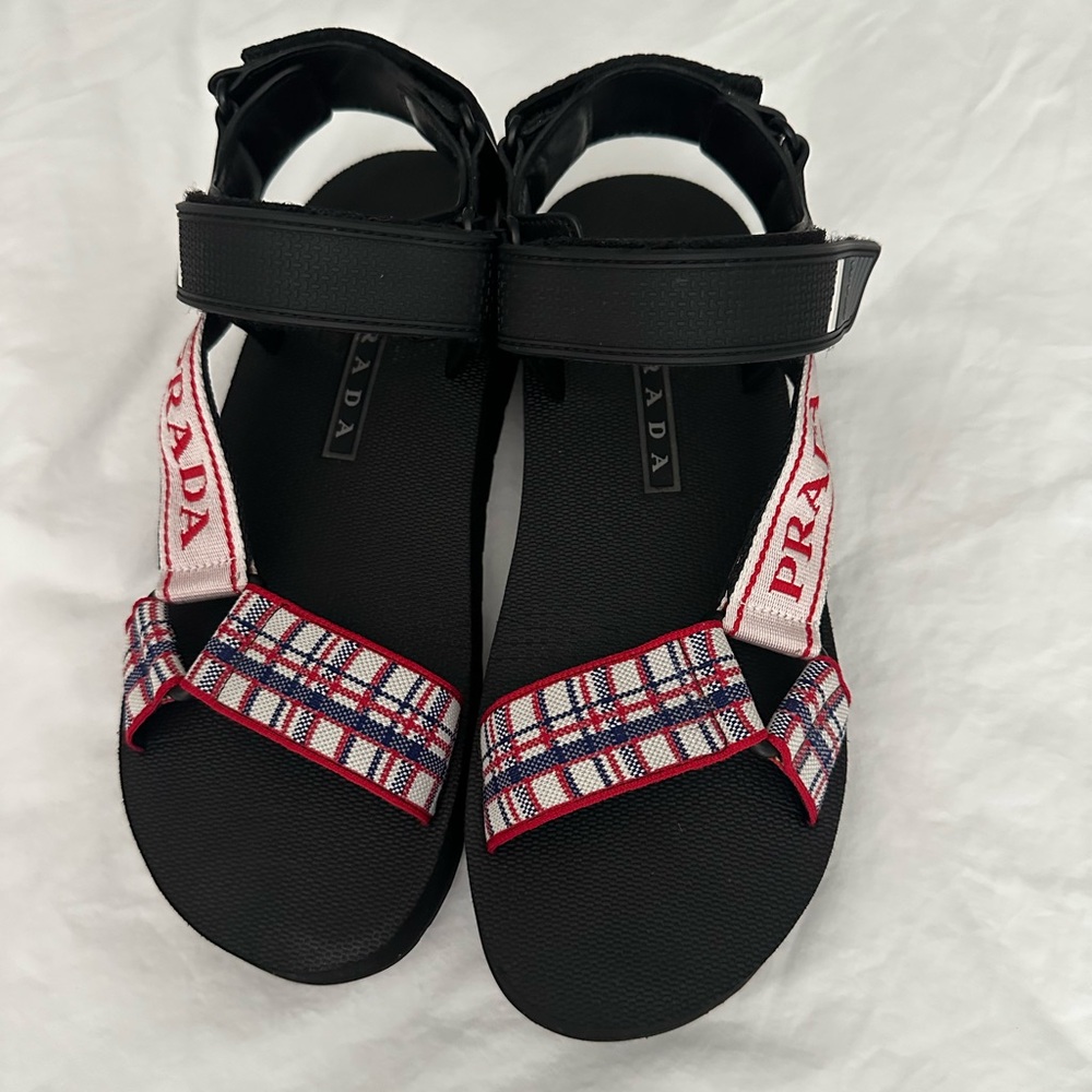 Prada Women's Black and Plaid Sandals - Picture 3 of 6